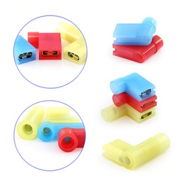 Gebildet 50pcs 90 Degree Nylon Insulated Flag Terminal Female, F Type Wire Crimp Electrical Connector, Full Insulated Female Push On Wire Terminal Red 22-18 AWG