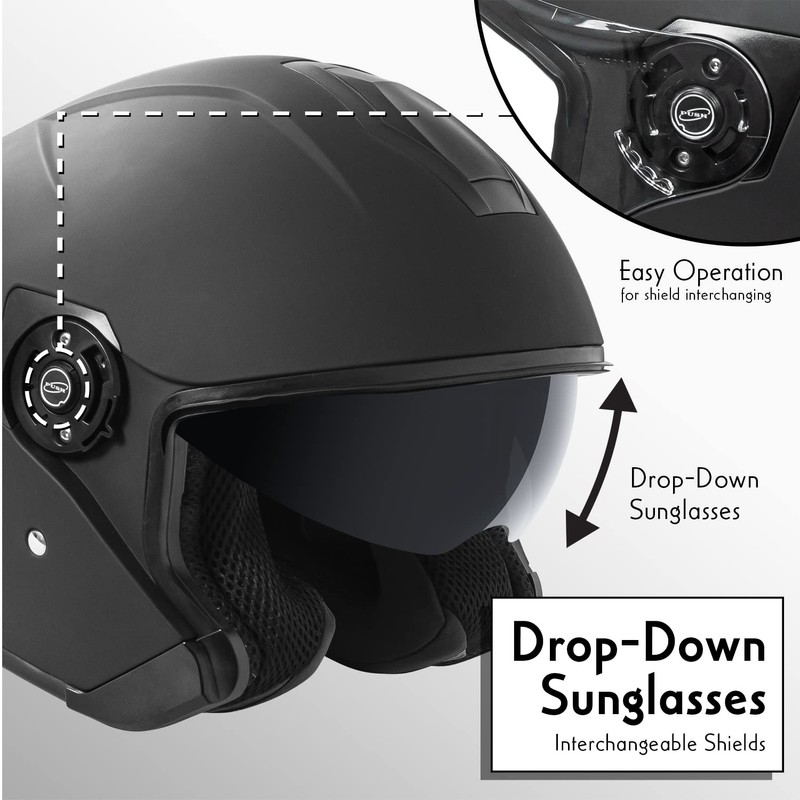 VCAN V88 3/4 Open Face Motorcycle Scooter Helmet ECE &