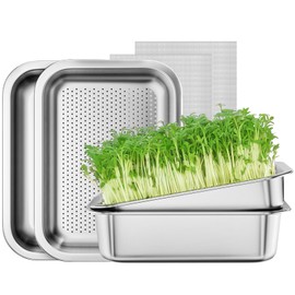 FANHAO 2-Pack Sprouting Tray Kit, Stainless Steel Soil-Free Cultivation Germination Tray, Healthy Wheatgrass Grower Sprouting Container Kit Nursery Tray for Indoors Plant Seedlings