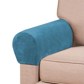 GAMUKAI 2 Pack Velvet Stretch Armrest Covers - Non Slip Sofa Chair Covers, Soft Elastic Arm Protectors for Living Room Couch, Office Chair, Recliner (Peacock Blue)