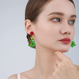 Acrylic Christmas Tree Dangle Drop Earrings for Women Girls Resin Xmas Dangling Stud Earrings Boho Statement Earrings Party Festive Costume Dainty Jewelry Gifts Daughter BFF New Year'S Eve