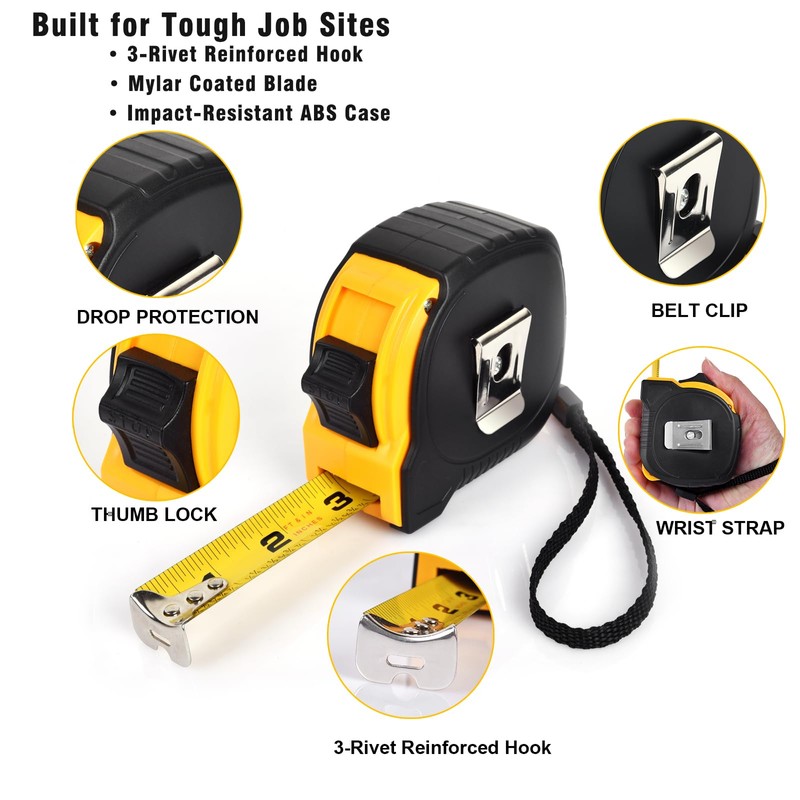 Tape Measure 16 ft, Easy Read Measuring Tape with Fractions