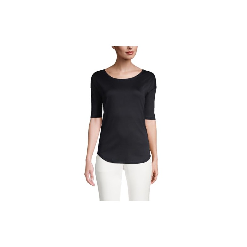 Lands' End Women Supima Micro Modal Elbow Sleeve Balletneck Curved
