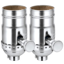 DiCUNO UL Listed Full Range Dimmer Lamp Socket Replacement, Vintage E26 Light Bulb Socket, Rotating Dimmer Switch Knob for Table, Floor Lamp, DIY Project, Silver, 150 Watt, 2-Pack