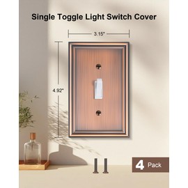 TREEWELL 4-Pack Single Toggle Light Switch Cover Plate, Durable Solid Zinc Alloy Decorative Switch Plate Covers, Antique Copper 1 Gang Wall Plate, Corrosion Resistant