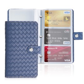 lizimandu Business Card Holder Book, Business Card Book Case PU Leather Organization Binder Name ID Card Holder for Men & Women, Up to 96 Cards Capacity(1-Woven Blue)