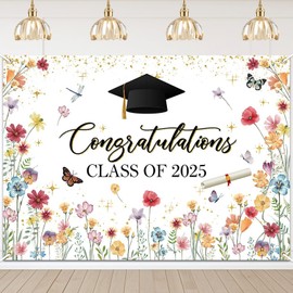 Avezano Wildflower Graduation Backdrop Watercolor Floral Class of 2025 Graduation Party Decorations Wildflower Themed 2025 Congrats Grad Banner (7x5ft)