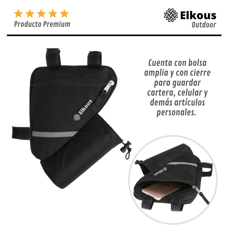 Elkous Bolsa para bicicleta de montaña/carretera, triangular, con compartimento para