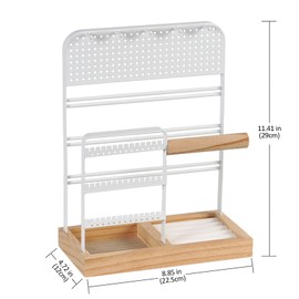 Season 2 Season Jewelry Stand with Ring Holder Jewelry Display with 5 Hooks Necklace Holder Bracelet and Earring Holder with Multiple Holes Organizer Stand (White)