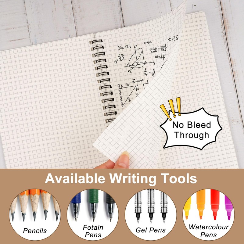 Tikplus A5 Squared Paper Notebook, 2 Pack, 120 Pages/ 60