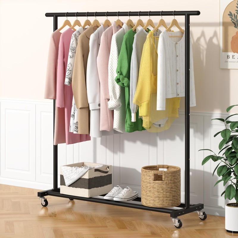 Buzowruil Metal Rolling Clothing Rack Adjustable Freestanding Garment Organizer with