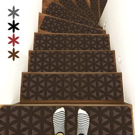 RIOLAND Non-Slip Carpet Stair Treads for Wooden Steps Indoor, 8" X 30", 15 Pack Peel and Stick Stair Treads Runners for Kids Elders and Pets, Brown