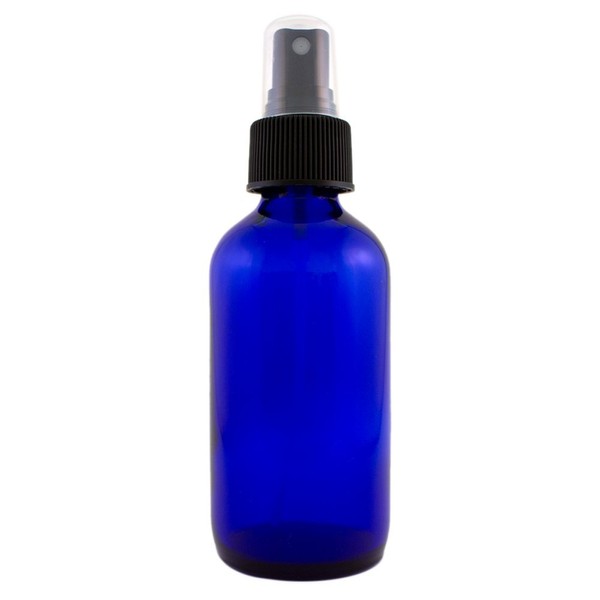 4 fl oz Cobalt Blue Glass Bottle with Black Spray Cap (24 Pack)