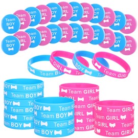 72 Pieces Gender Reveal Set Include 36 Pieces Gender Reveal Button Pins and 36 Pieces Gender Reveal Bracelets Team Boy Girl Button Pins Silicone Wristbands for Baby Shower Gender Reveal Party Supplies