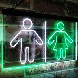 ADVPRO Toilet Man Woman Male Female Washroom Toilet Restroom Dual Colour LED Bar Light Neon Light Advertising Neon Sign White & Green 300 x 210 mm st6s32-i3047-wg