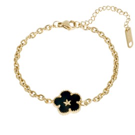 KEYUN Gold Bracelets for Women 18K Gold Plated Clover Bracelet Fashion Jewelry for Women Trendy Link Bracelet, One Piece, Titanium, no gemstone