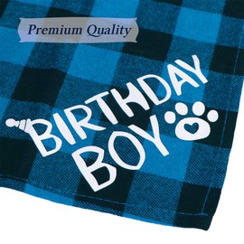 STMK Dog Birthday Bandana, Dog Birthday Boy Bandana Plaid Triangle Scarf for Dog Puppy Birthday (Light Blue)