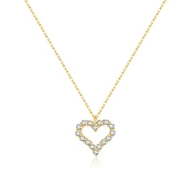 SLUYNZ 925 Sterling Silver CZ Love Heart Choker Necklace for Women Teens Hollow Heart Necklace Pendant for Mother's Day (B-18K GOLD)