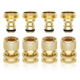 Garden Hose Quick Connector 3/4 Inch GHT, Solid Brass No-Leak Kit (4 Sets: 4 Male + 4 Female) - Quick Connect Fittings for Water Hose
