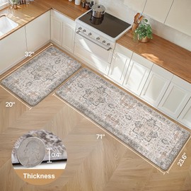GENIMO Kitchen Mats for Floor 2PCs, Washable Anti Fatigue Mat for Cushioned, 23.6"x71"+20" x 32", Waterproof Kitchen Rugs, Non Slip Comfort Standing Mat Rug for Home, Sink, Laundry, LightTaupeBrown