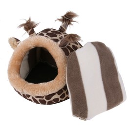 Winterworm Soft Plush Pet Cave Pet Bed with Removable Pad for Hamster Hedgehog Guinea Pig Baby Cat (Giraffe, S)