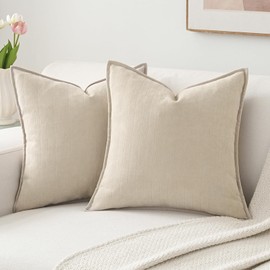 Pillow Covers 45x45 cm Set of 2, Chenille Pillow Covers with Elegant Design, JOMWEN Soft and Luxurious Decorative Throw Pillows for Couch, Bed, Living Room Home (Chenille Beige, 45 x 45cm)