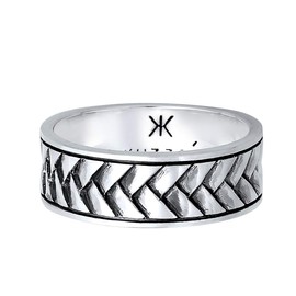 Kuzzoi Men's Ring Oxidised Band Ring Solid (7 mm) in 925 Sterling Silver, Vintage Men's Jewellery Accessory with Braid Structure, Distinctive Ring for Men in Ring Size 60-66, 0601512921, Sterling