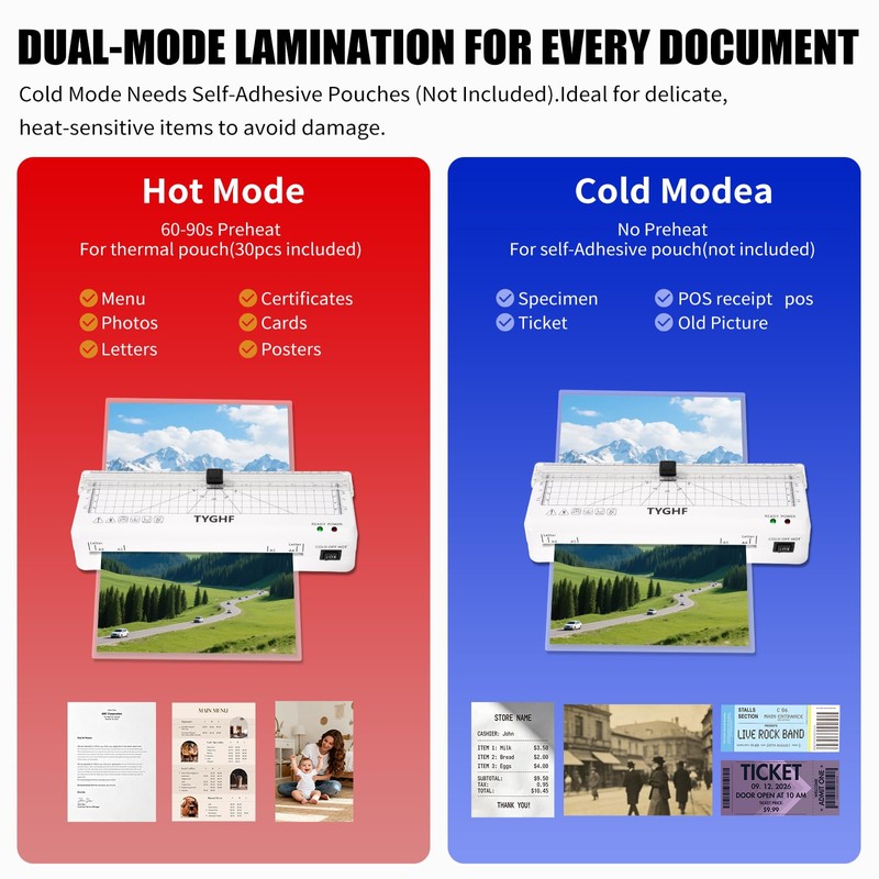 TYGHF Laminator Machine with 30 Laminating Sheets (A4/A5/A6), 4-in-1 Thermal