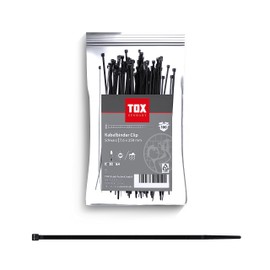 TOX Pack of 100 Black Cable Tie Clip UV Resistant Universal Indoor and Outdoor Use for Securely Fixing in the Home, Office and Garden, Size 7.6 x 250 mm, 099600030