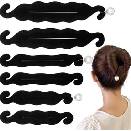 6Pcs Pearl Hair Bun Makers Lazy Curler Clips Magic Hair Styler Black Sponge French Deft Maker Flexible Chignon Donut Quick Twister Hair Styling Accessories for Women Girls