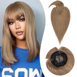 Rich Choices Hair Toppers with Fringe for Thinning Hair Real Human Hair Pieces 14 Inch Light Brown Clip in Hair Toppers for Women Long Straight Hairpieces Seamless Clip in Hair Extensions