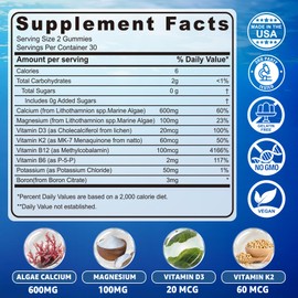 Calcium Gummies 600mg - Calcium Supplement for Women, Ocean Algae Calcium | Vitamin D3, K2, Magnesium | for Bone Strength, Muscle & Immnue | Sustainably Sourced Algae Calcium, 70+ Mineral, Vegan,2PACK
