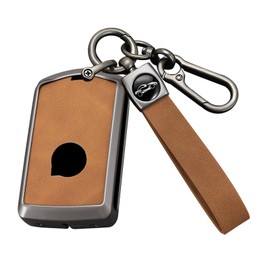 HIBEYO Key Fob Cover Compatible with Volvo XC90 XC60 XC40 S60 S90 V90 V60 Polestar 1 T5 T6 Key Case Leather & Zinc Alloy Accessories - Brown