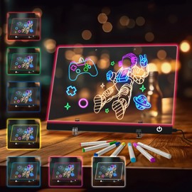ITENGHUA Led Note Board with 7 Colors 11.8"X8", Acrylic Dry Erase Board with Light, Doodle Glow Drawing Board with 5 Modes, Touch Control, LED Drawing Board for Kids with Stand, 7 Markers