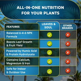 Leaves and Soul Professional Palm Tree Fertilizer Liquid Concentrate - 6-4-6 Blend for Tropical Plant Fertilizer, Garden Use - Liquid Plant Food for Palm Trees and Bushes Outdoors - 8oz