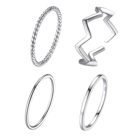 Silvora S925 Silver Stackable Ring Set for Women Front Ring Minimalist Simple 4 Pieces Ring 1.2 mm Thin Rings Movable Sterling Silver Ring Women's Finger Ring, Silver