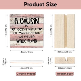 REWIDPARTY Cousin Gifts for Women Cousin Ceramic Sign Keepsake Cheer Up Gifts Graduation Christmas Birthday Gifts for Cousin Ceramic Desk Sign Plaque with Wooden Stand for Home Office Decor（Pink）