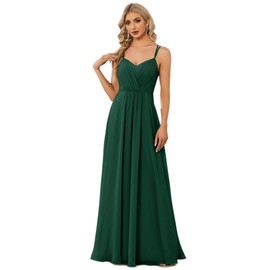 Ever-Pretty Ever-Pretty Women's Chiffon Adjustable Spaghetti Strap Deep V-Neck Backless Bridesmaid Dress Dark Green 10UK