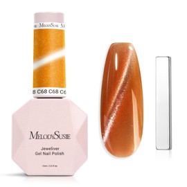 MelodySusie Jeweliver Cat Eye Gel Nail Polish, 0.5 Fl Oz Brown Glitter Holographic Magnetic Nail Polish with Magnet, UV Nail Polish for Nail Art Manicure Salon DIY at Home C68