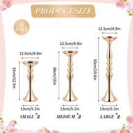 6 Pcs Wedding Flower Stand Metal Flower Centerpieces Stand for Table Flower Vase Arrangement Rack Candleholder Stand for Wedding Reception Dinner Table Holiday Party Decor (Gold, 20, 15, 13 In)