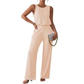 Pink Queen Jumpsuits for Women Casual Sleeveless Crewneck Wide Leg Long Pant Wedding Guest Romper Papaya M