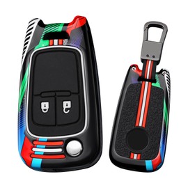 HIBEYO Folding 2 Button Key Fob Cover Compatible with Buick Encore Fit for Chevy Camaro Equinox Impala Sonic Trax GMC Terrain Accessories Metal Painted Key Shell with Keychains-2 Button Black