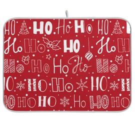 ZzWwR Christmas Santa Laugh Hohoho Pattern Absorbent Dish Drying Mat Microfiber Kitchen Countertop Table Protector Multi-Purpose Counter Rack Sink Drainer Pad (16" x 18")