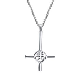 OIDEA Men's Cross Peter Cross Necklace: Inverted Cross Pendant with Wheat Chain Upside Down Cross Chain Religious Catholic Gift for Men Family Friend Black Silver