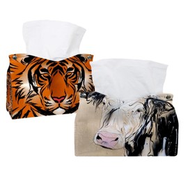 2 Pack Tissue Box Cover Holder, Suffolk Hereford Rectangle Leather Tissue Case, Decorative Organizer for Tabletop, Bathroom, Car, Office