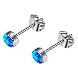 FACOKO Earrings for Women, Titanium Opal Stud, Non-Nickel Earring, Hypoallergenic Earrings 3mm 4mm 5mm 7mm Round Birthstone Earring Studs for Sensitive Ears (Black Opal, 1-4MM)