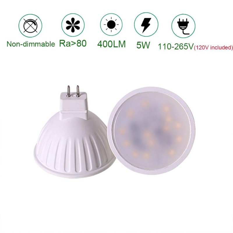 CIKAMIO MR16 led Bulb Non-dimmable, 120V GU5.3 Base, 5W 400LM