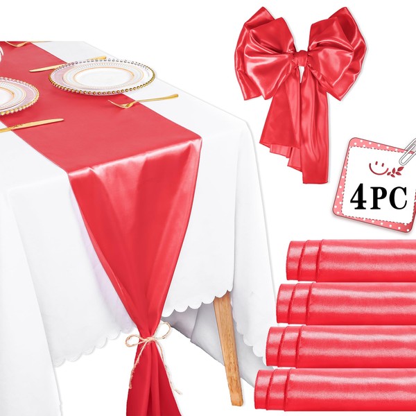 Shinybeauty Satin Table Runners, 12" x 108" Red Table Runner