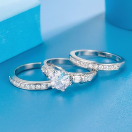 Luxury 925 Sterling Silver Bridal Ring Sets Cut CZ Engagement Rings Bridal ring AAA Cubic Zirconia CZ Full Diamond Engagements Rings Wedding 3pc rings of cubic zircon Jewelry Gift for Women size 8