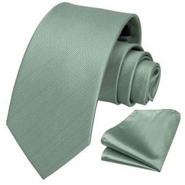 HISDERN Ties for Men Wedding Tie with Pocket Square Set Classic Tie Men's Formal Elegant Business Tie Party, sage green